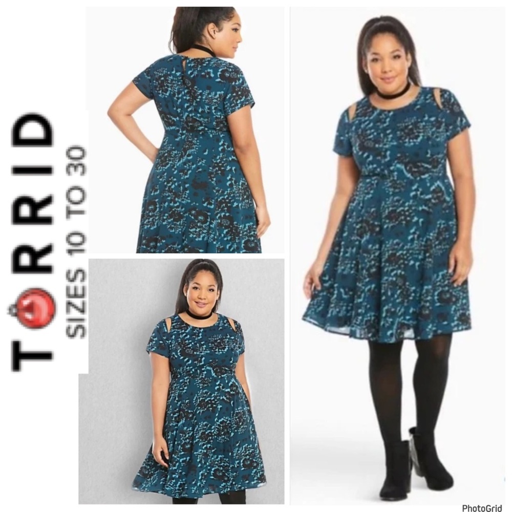 Torrid 12 blue floral Georgette skater dress NWT